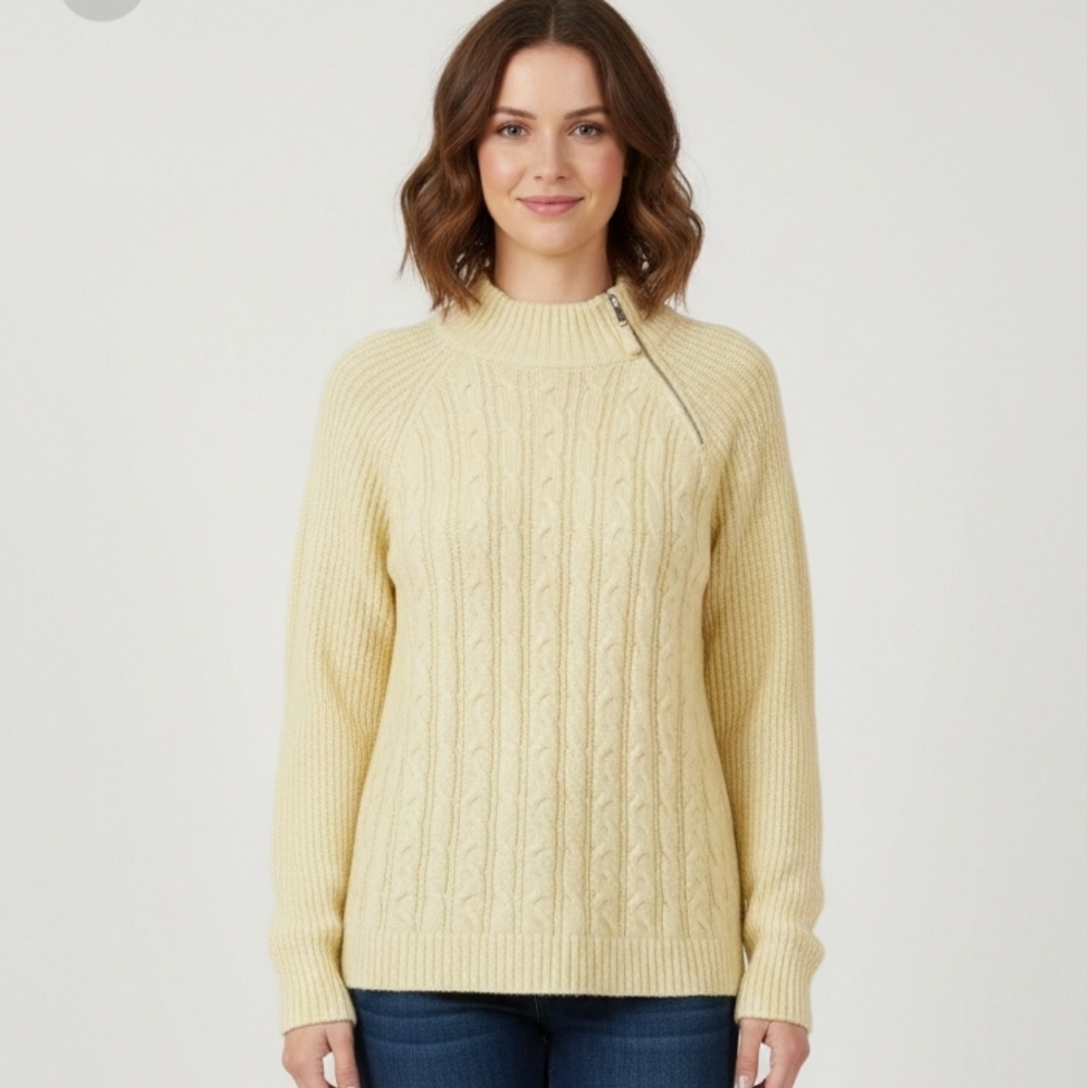 Liz & Co yellow herringbone fisherman sweater XL